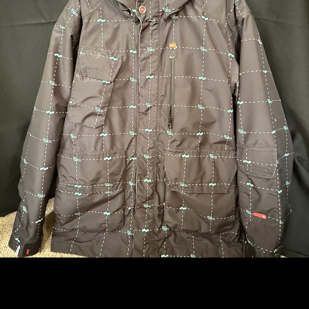 Foursquare Men's 10K SnowBoard Outerwear w/Hood; Black w/Aqua accents - Sz.Small